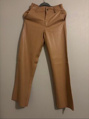 Forever 21 Faux Leather Straight-Leg Pants in Camel Brown